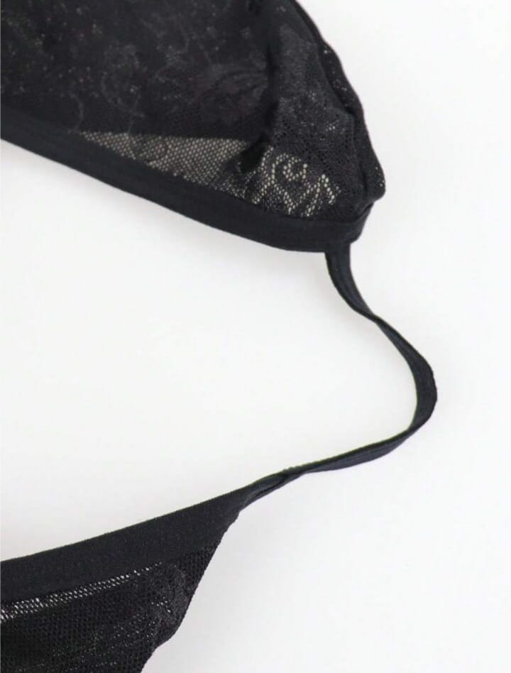 Noir Lace Cross-Strap Thong